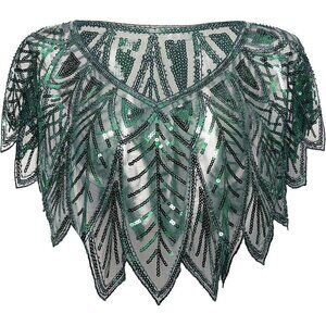 BABEYOND 1920s Dark Green Shawl Wrap Evening Cape Bridal Bolero Flapper Cover